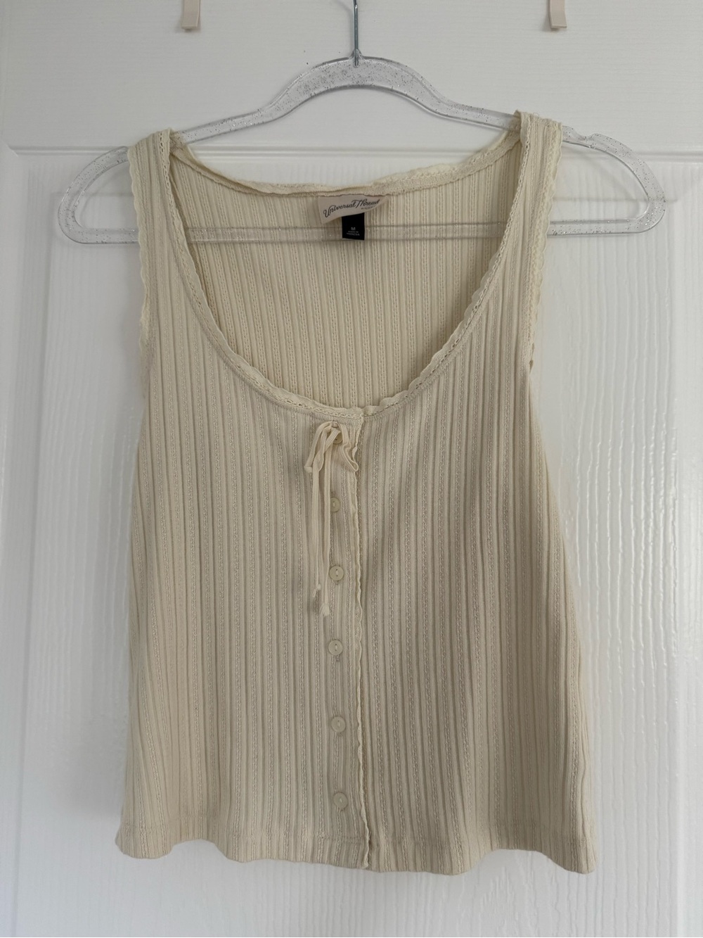Cream Ribbed Button Front Tank Top